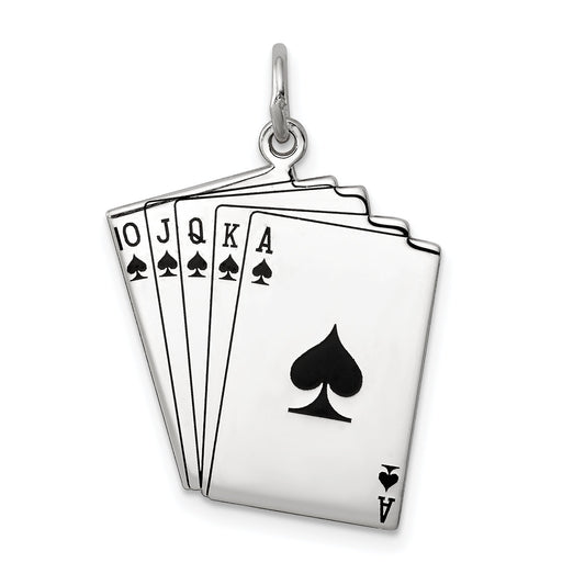 Sterling Silver Rhodium-Plated Playing Cards Polished Charm
