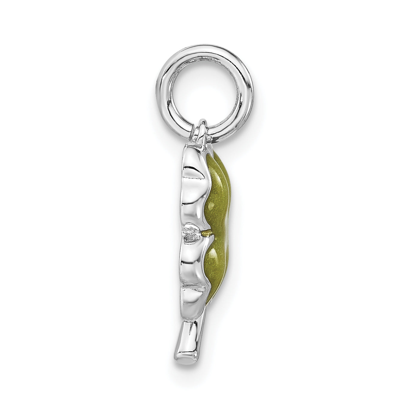 Sterling Silver Polished Green Enamel 4 Leaf Clover Charm