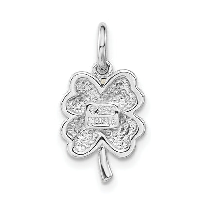Sterling Silver Polished Green Enamel 4 Leaf Clover Charm
