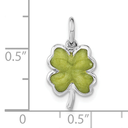 Sterling Silver Polished Green Enamel 4 Leaf Clover Charm