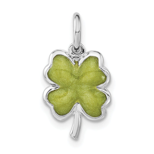 Sterling Silver Polished Green Enamel 4 Leaf Clover Charm