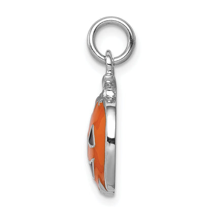 Sterling Silver Rhodium-Plated Orange Jack-A-Lantern Charm