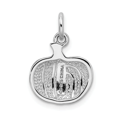 Sterling Silver Rhodium-Plated Orange Enameled Pumpkin Charm