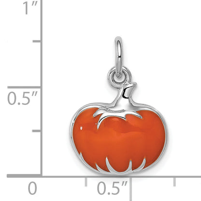 Sterling Silver Rhodium-Plated Orange Enameled Pumpkin Charm