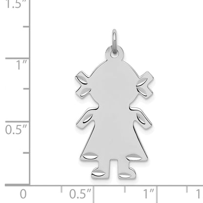 Sterling Silver S. Rh-Plt Engravable Girl Polished Front/Satin Back Disc Charm