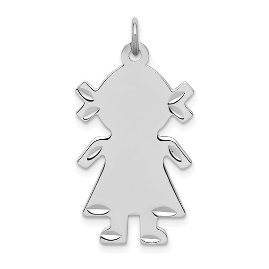 Sterling Silver S. Rh-Plt Engravable Girl Polished Front/Satin Back Disc Charm