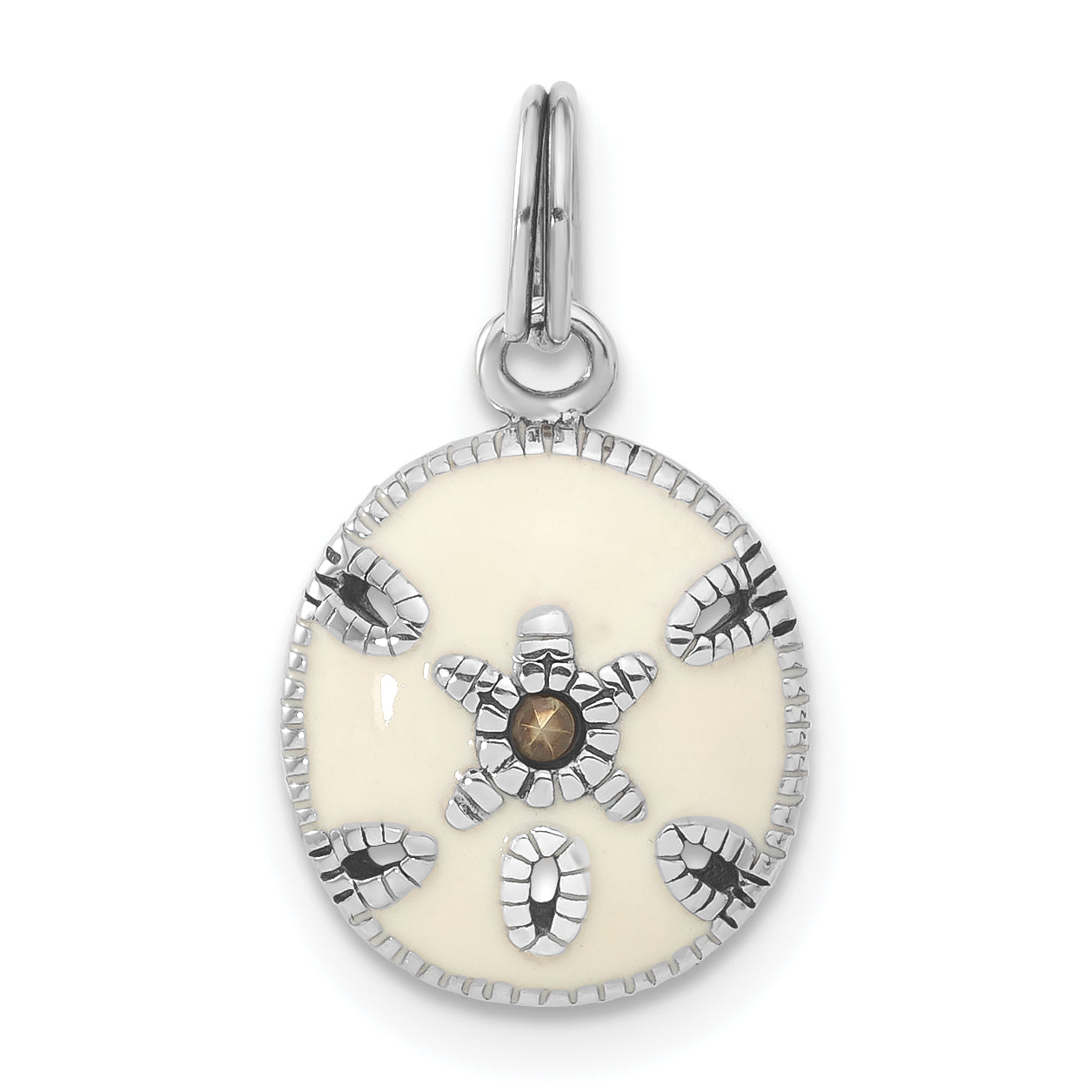 Sterling Silver Marcasite & White Enameled Sanddollar Charm