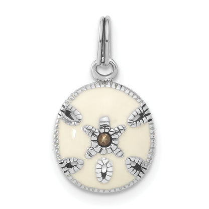 Sterling Silver Marcasite & White Enameled Sanddollar Charm
