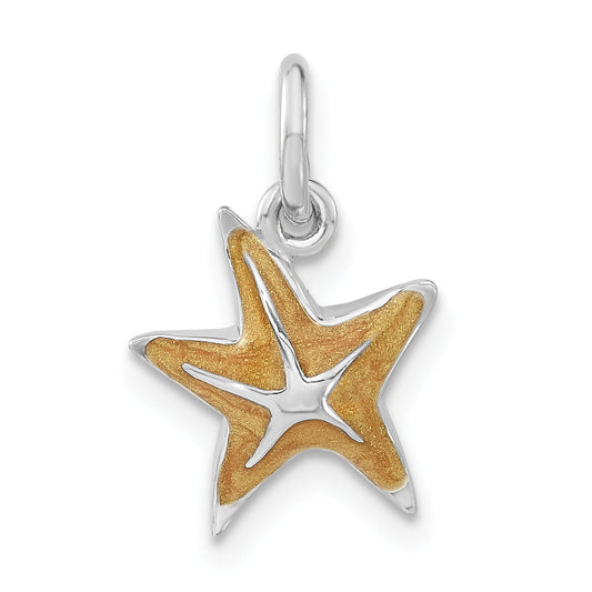 Sterling Silver Orange Enameled Starfish Charm