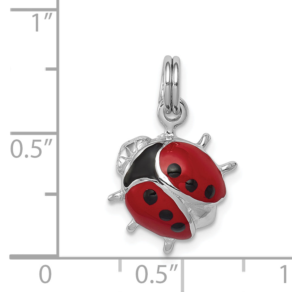 Sterling Silver Rhodium-Platedenamel Ladybug Charm