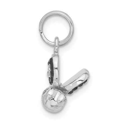 Sterling Silver 3-D Black & Clear Cz Enameled Bee Charm