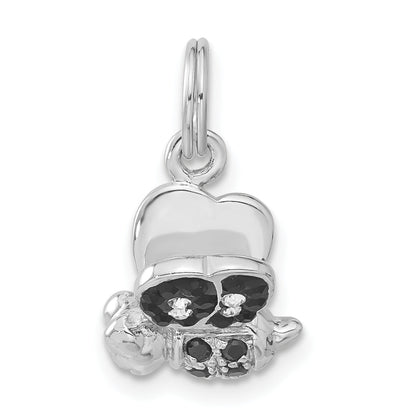Sterling Silver 3-D Black & Clear Cz Enameled Bee Charm