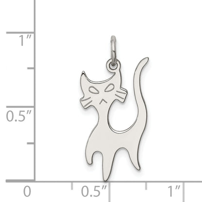 Sterling Silver Rhodium-Plated Cat Charm