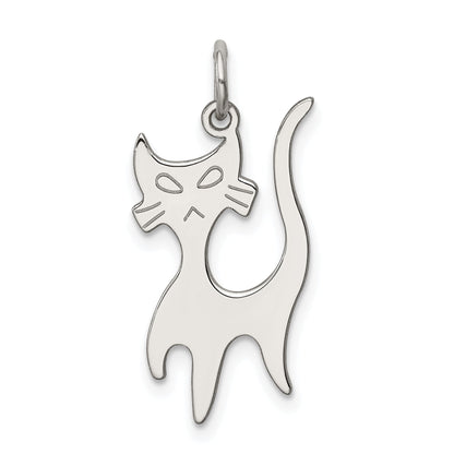 Sterling Silver Rhodium-Plated Cat Charm