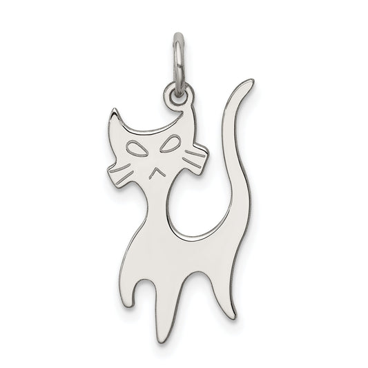 Sterling Silver Rhodium-Plated Cat Charm