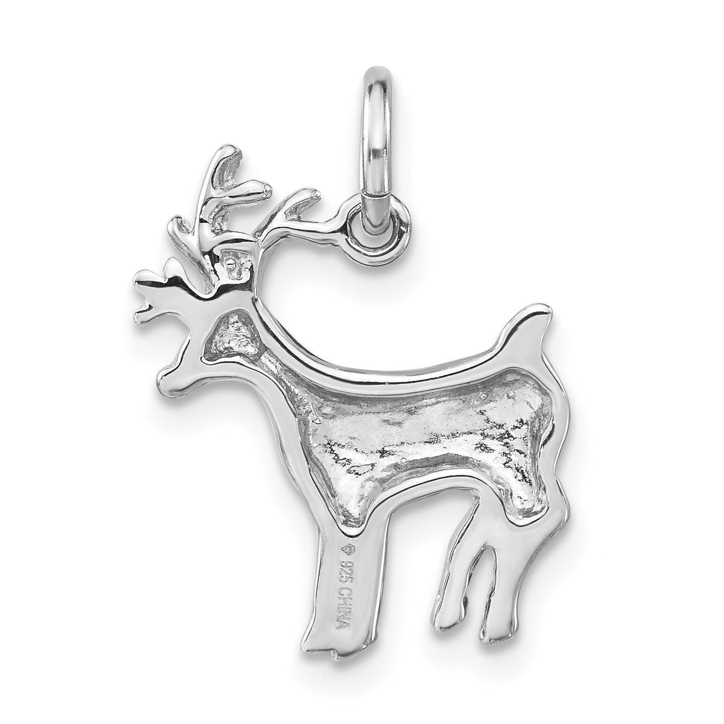 Sterling Silver Polished Brown & Red Enameled Reindeer Charm