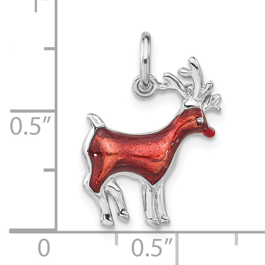 Sterling Silver Polished Brown & Red Enameled Reindeer Charm
