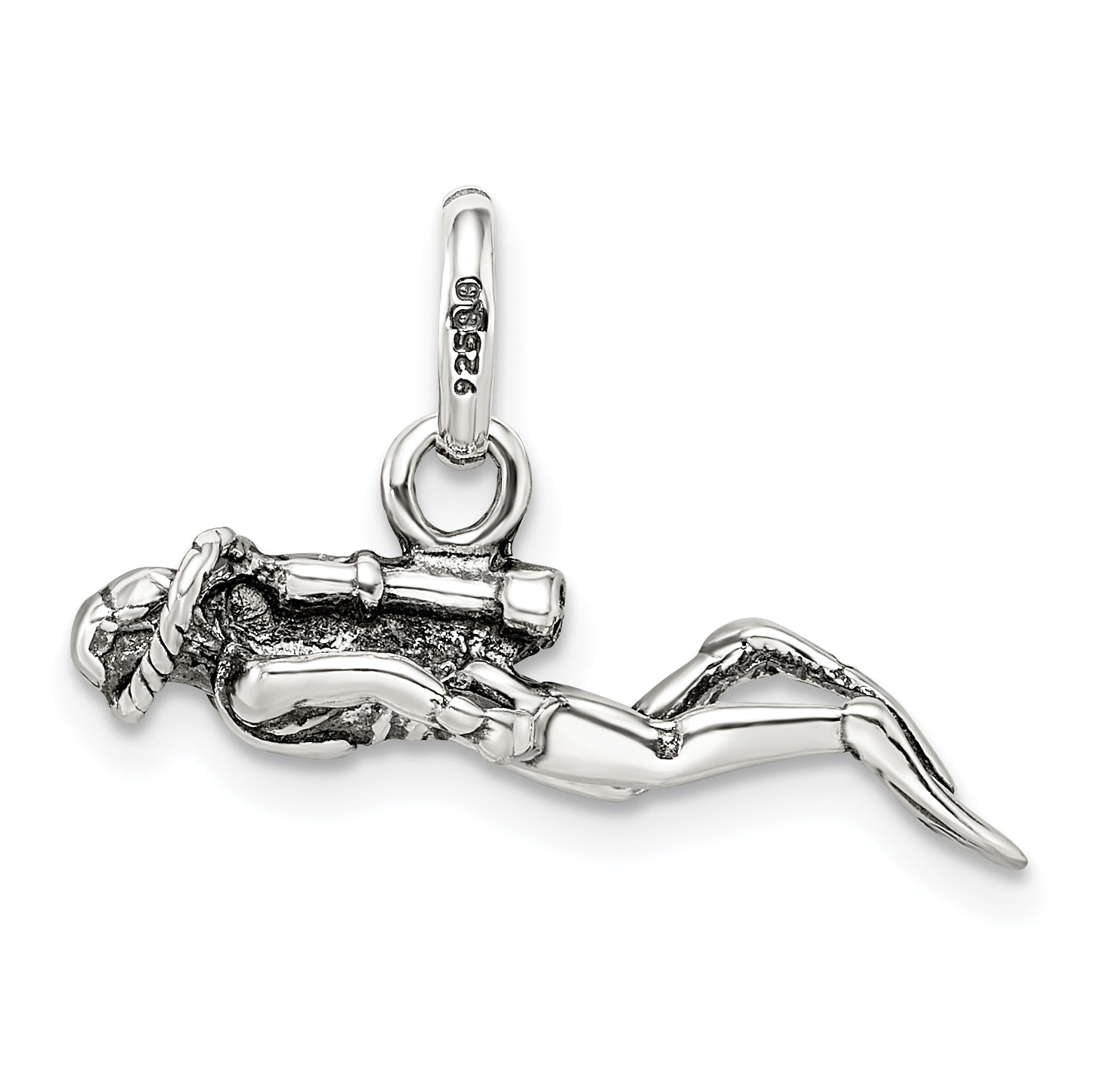 Sterling Silver Antiqued Scuba Diver Charm