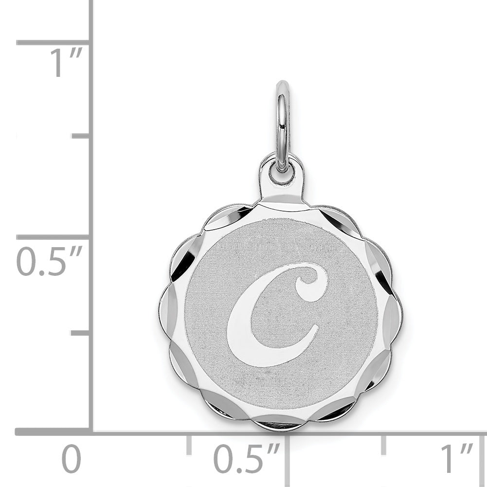 Sterling Silver Rhodium-Plated Brocaded Letter C Initial Charm