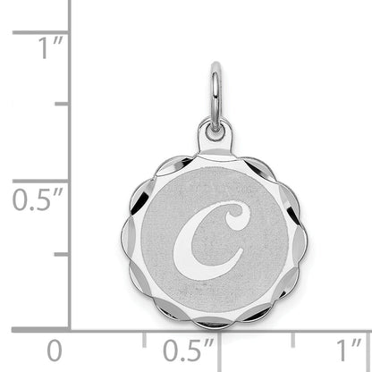 Sterling Silver Rhodium-Plated Brocaded Letter C Initial Charm