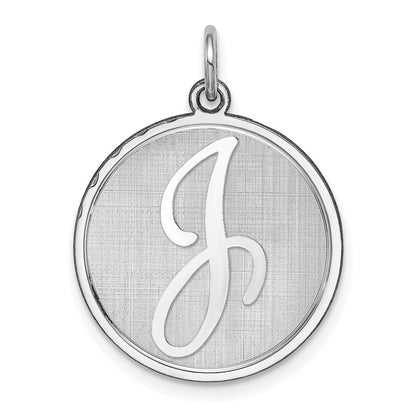 Sterling Silver Rhodium-Plated Brocaded Letter J Initial Charm