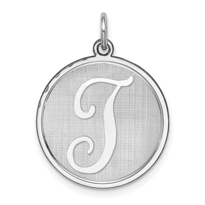 Sterling Silver Rhodium-Plated Brocaded Letter T Initial Charm