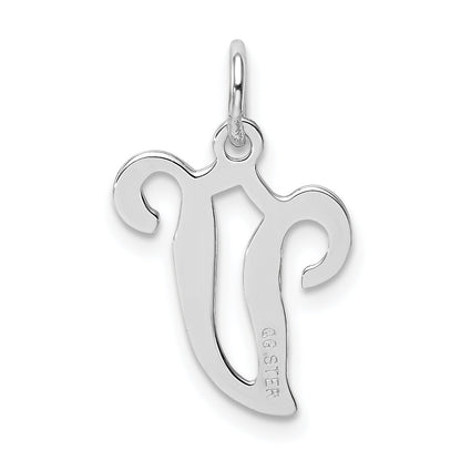 Sterling Silver Rhodium-Plated Stamped Letter V Initial Charm