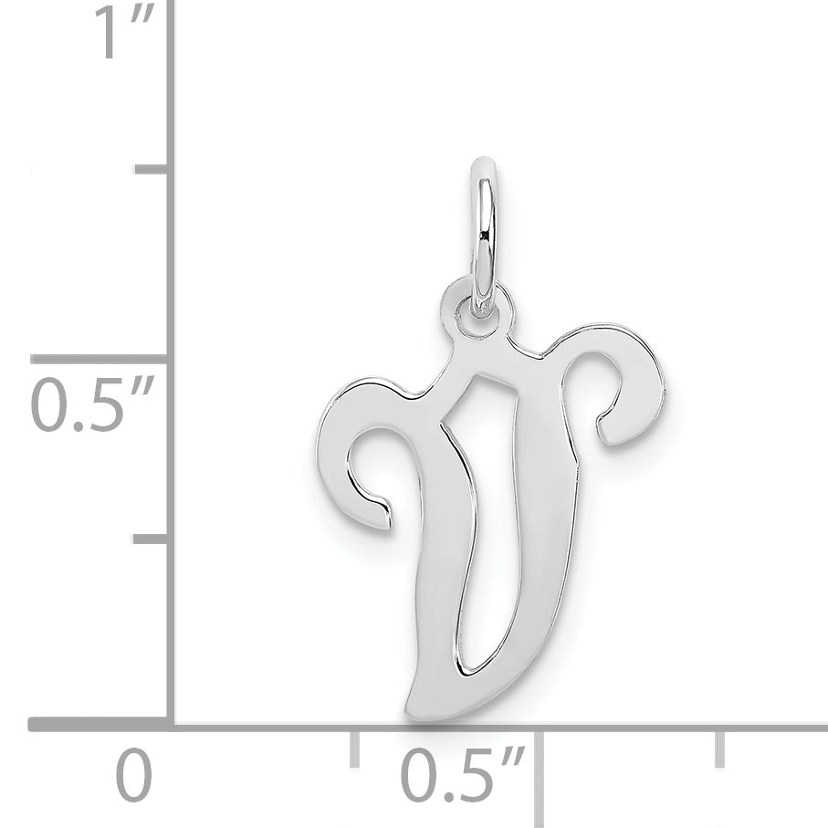 Sterling Silver Rhodium-Plated Stamped Letter V Initial Charm