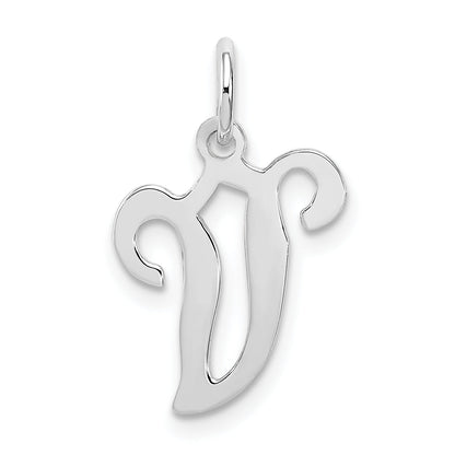 Sterling Silver Rhodium-Plated Stamped Letter V Initial Charm