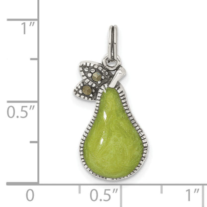 Sterling Silver Marcasite & Enameled Green Pear Charm