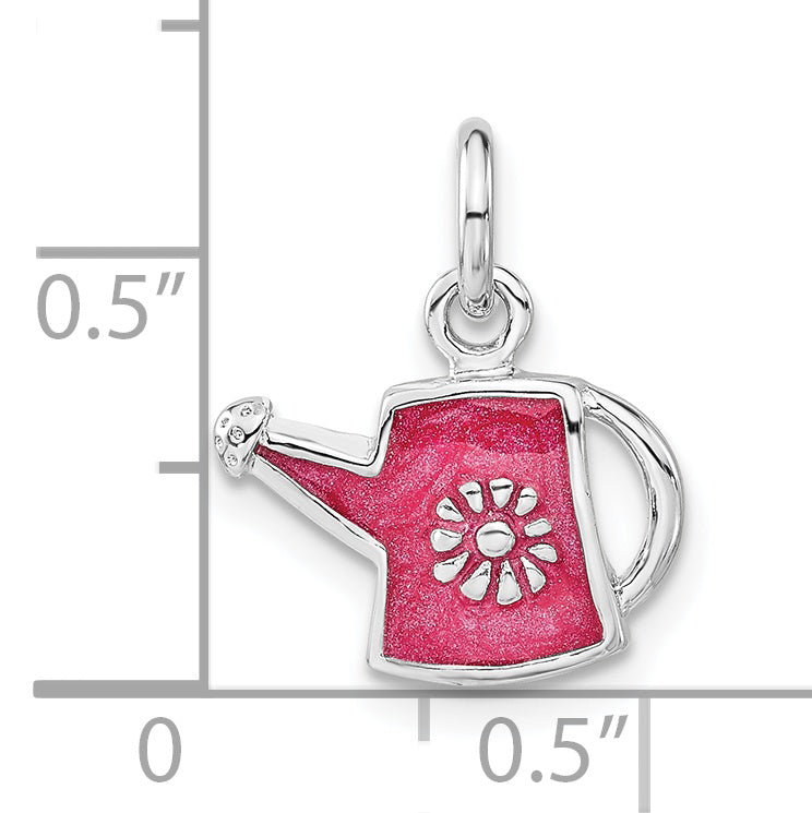 Sterling Silver Polished Dark Pink Enameled Flower Water Jug Charm