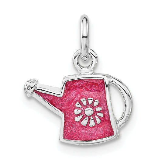 Sterling Silver Polished Dark Pink Enameled Flower Water Jug Charm