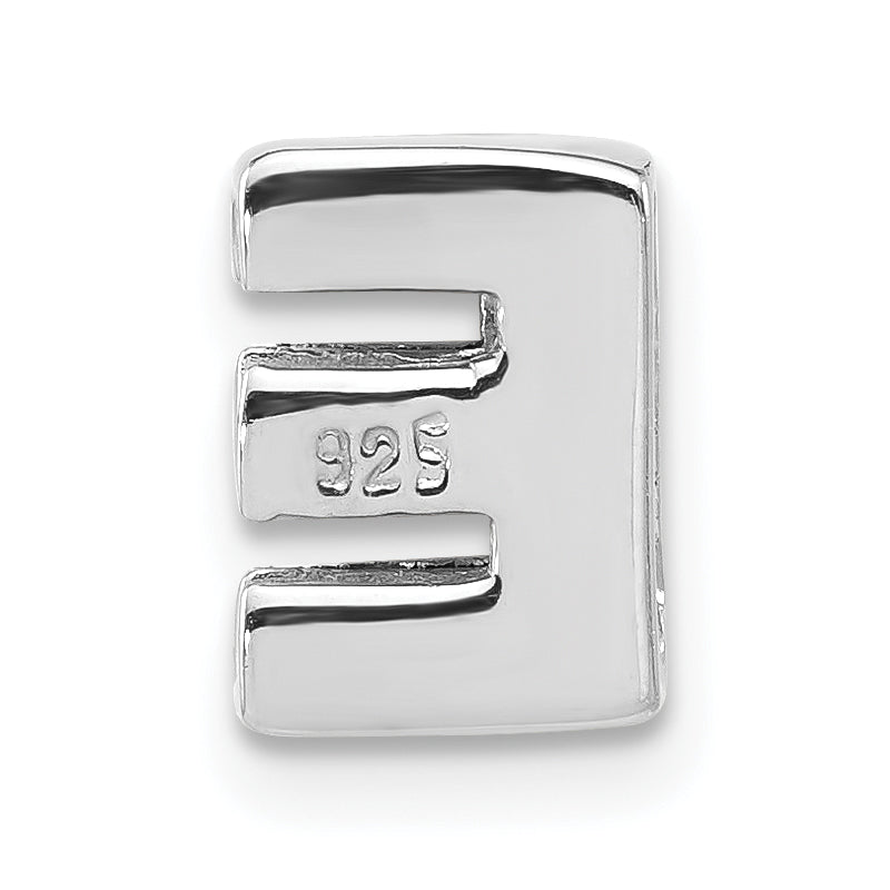 Sterling Silver Polished Cz Initial E Chain Slide Charm