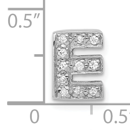 Sterling Silver Polished Cz Initial E Chain Slide Charm