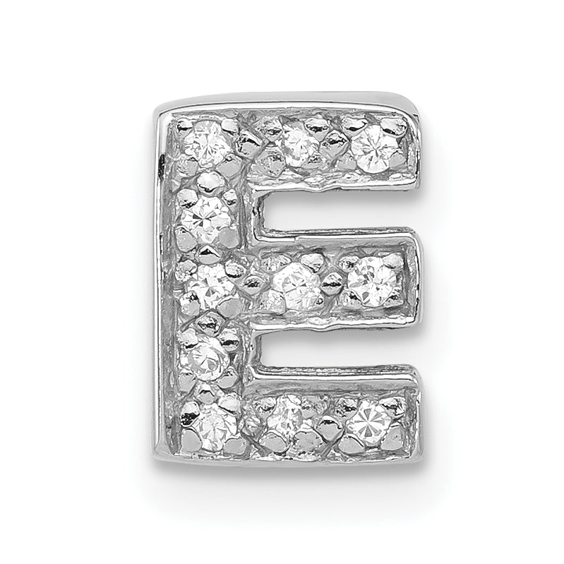 Sterling Silver Polished Cz Initial E Chain Slide Charm
