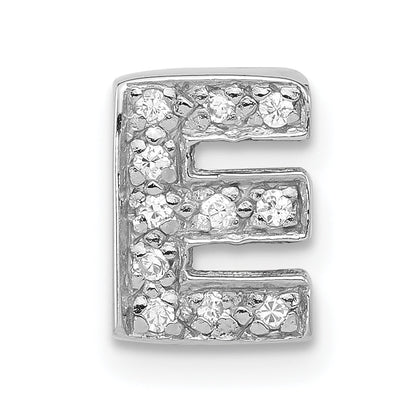 Sterling Silver Polished Cz Initial E Chain Slide Charm