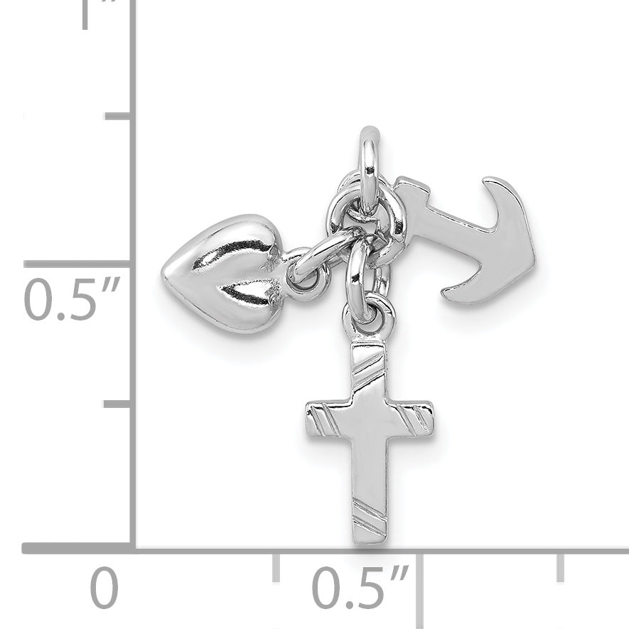 Sterling Silver Rhodium-Plated Faith, Hope & Charity Charm