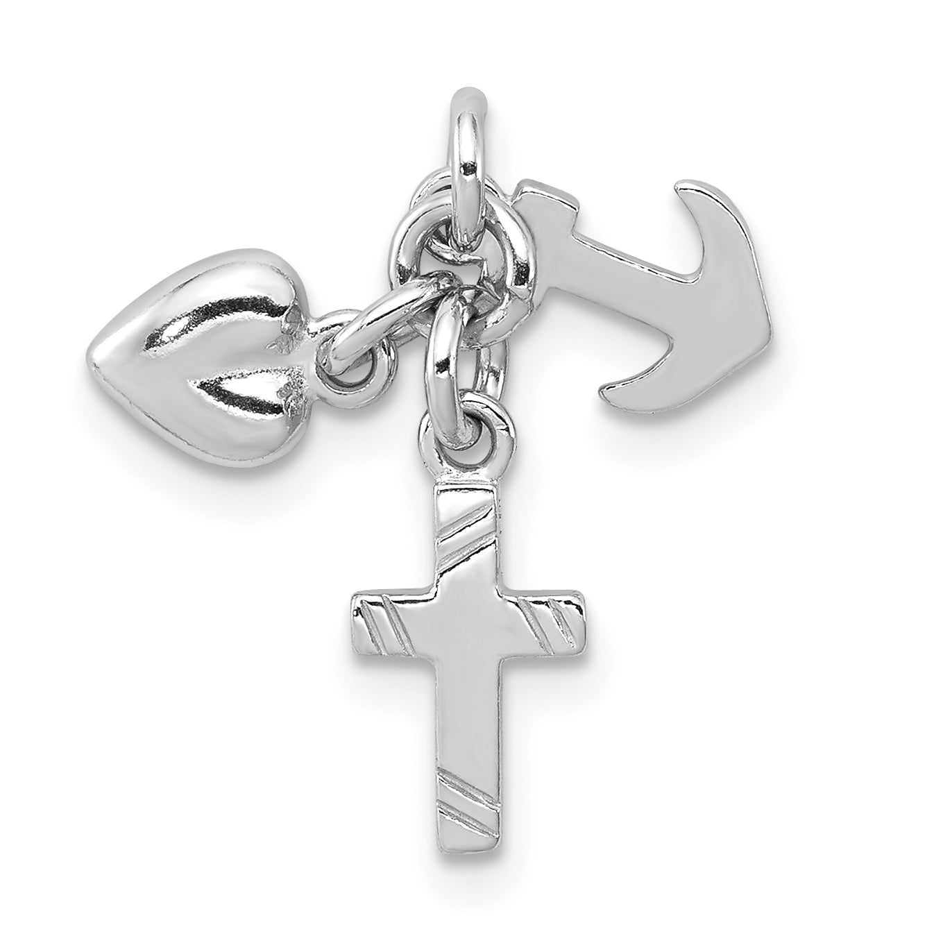 Sterling Silver Rhodium-Plated Faith, Hope & Charity Charm