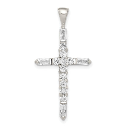 Sterling Silver Rhodium-Plated Cz Cross Pendant