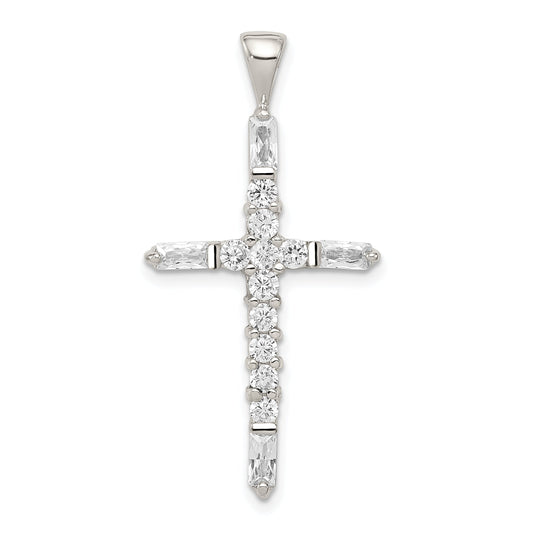 Sterling Silver Rhodium-Plated Cz Cross Pendant