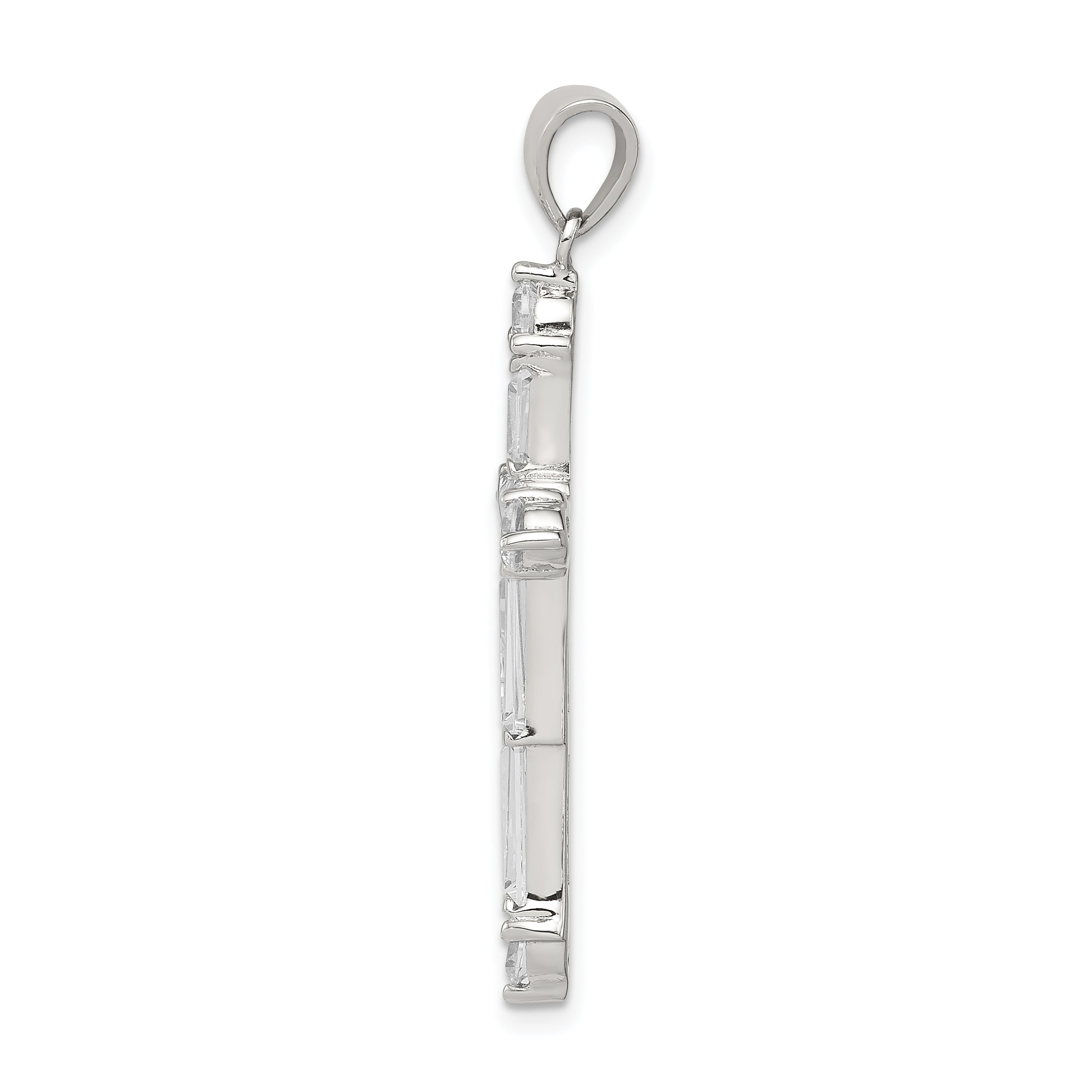 Sterling Silver Rhodium-Plated Cz Cross Pendant