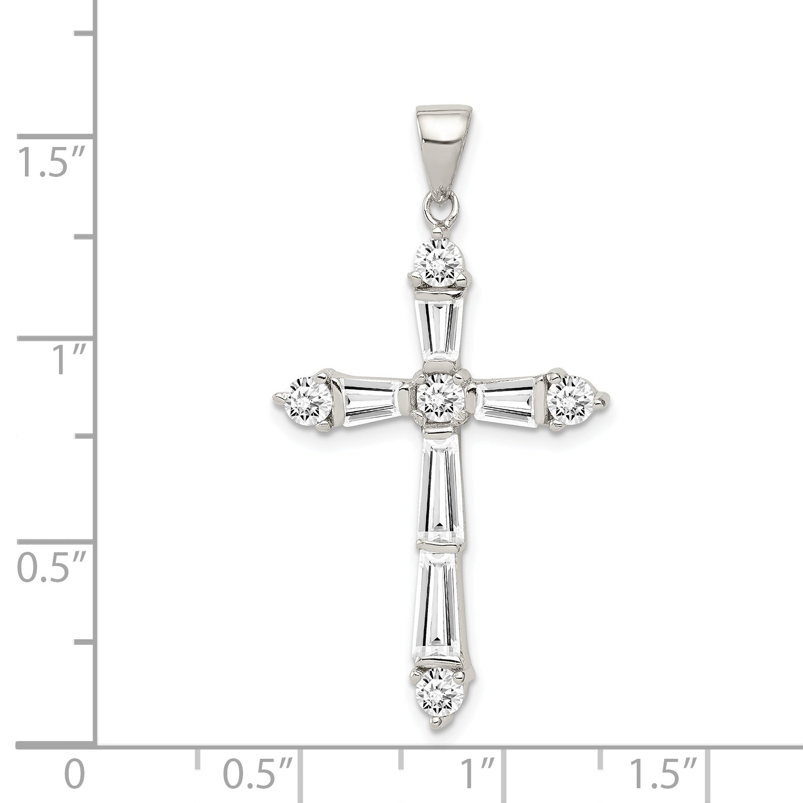 Sterling Silver Rhodium-Plated Cz Cross Pendant