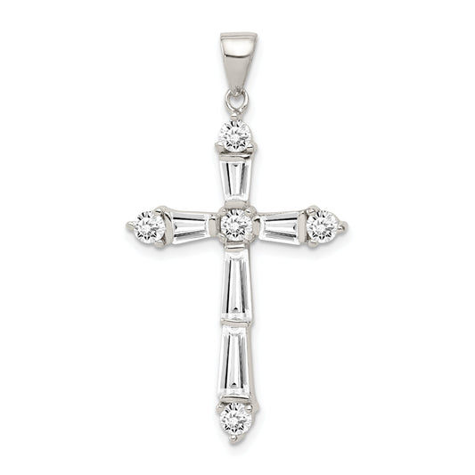 Sterling Silver Rhodium-Plated Cz Cross Pendant