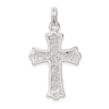 Sterling Silver Rhodium-Plated Filigree Cross Charm
