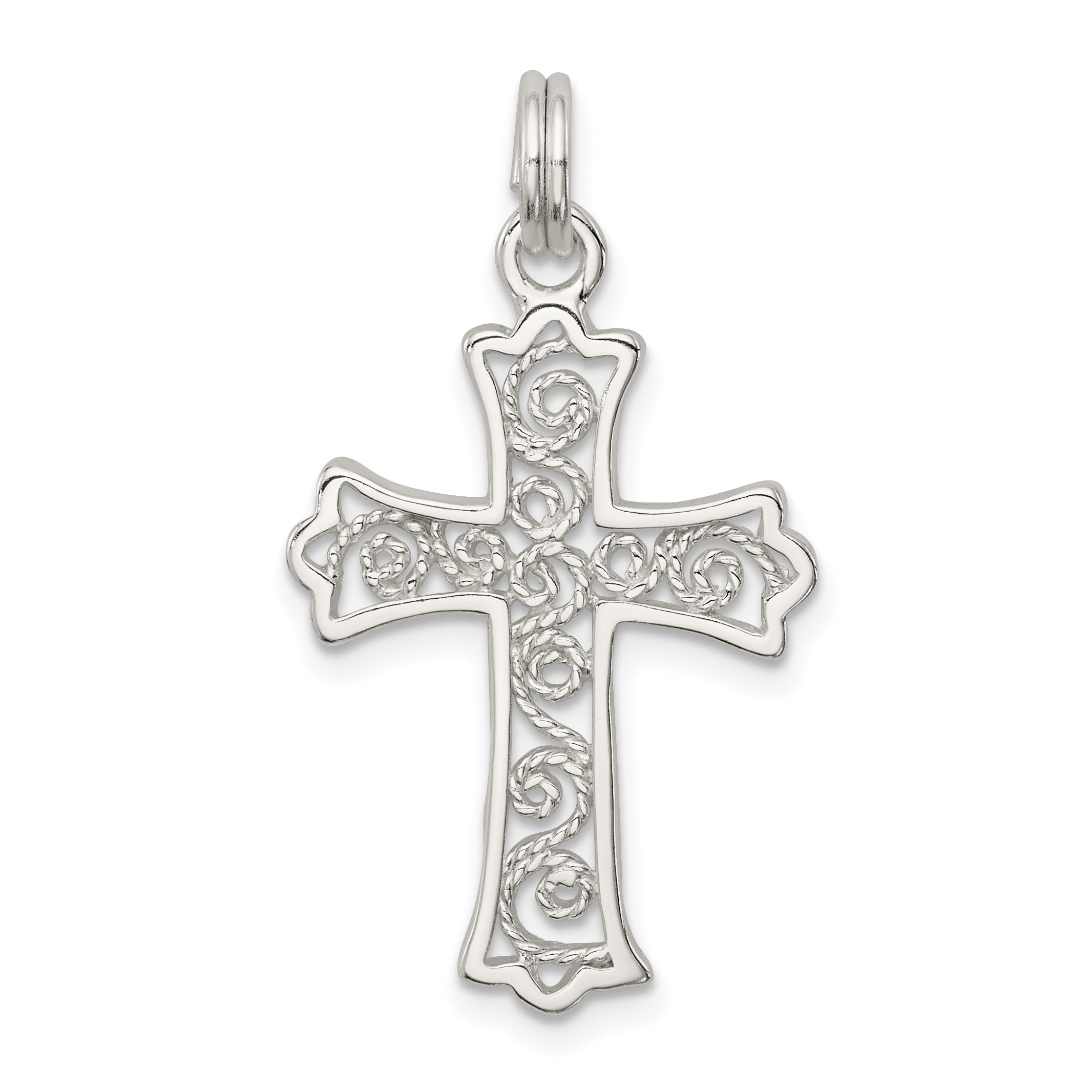 Sterling Silver Rhodium-Plated Filigree Cross Charm