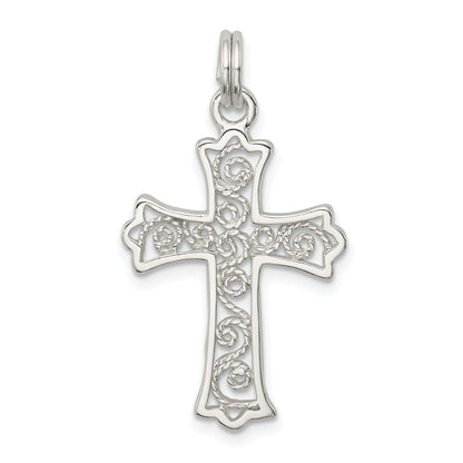 Sterling Silver Rhodium-Plated Filigree Cross Charm