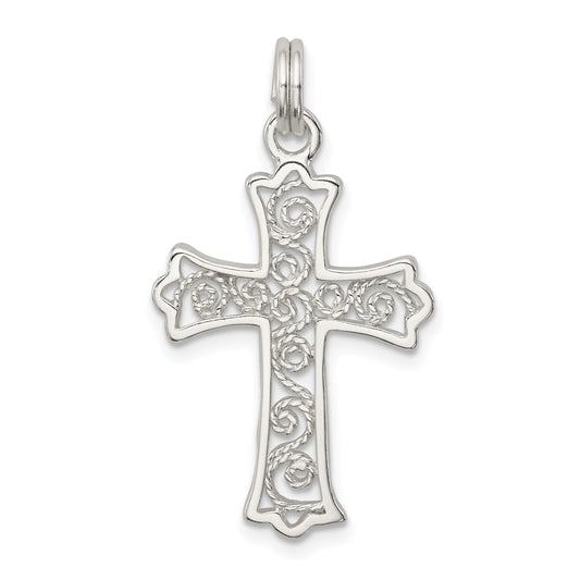 Sterling Silver Rhodium-Plated Filigree Cross Charm