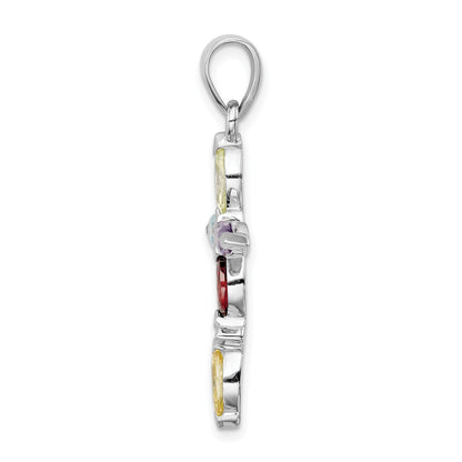 Sterling Silver Rhodium-Plated Multi-Color Cz Cross Pendant