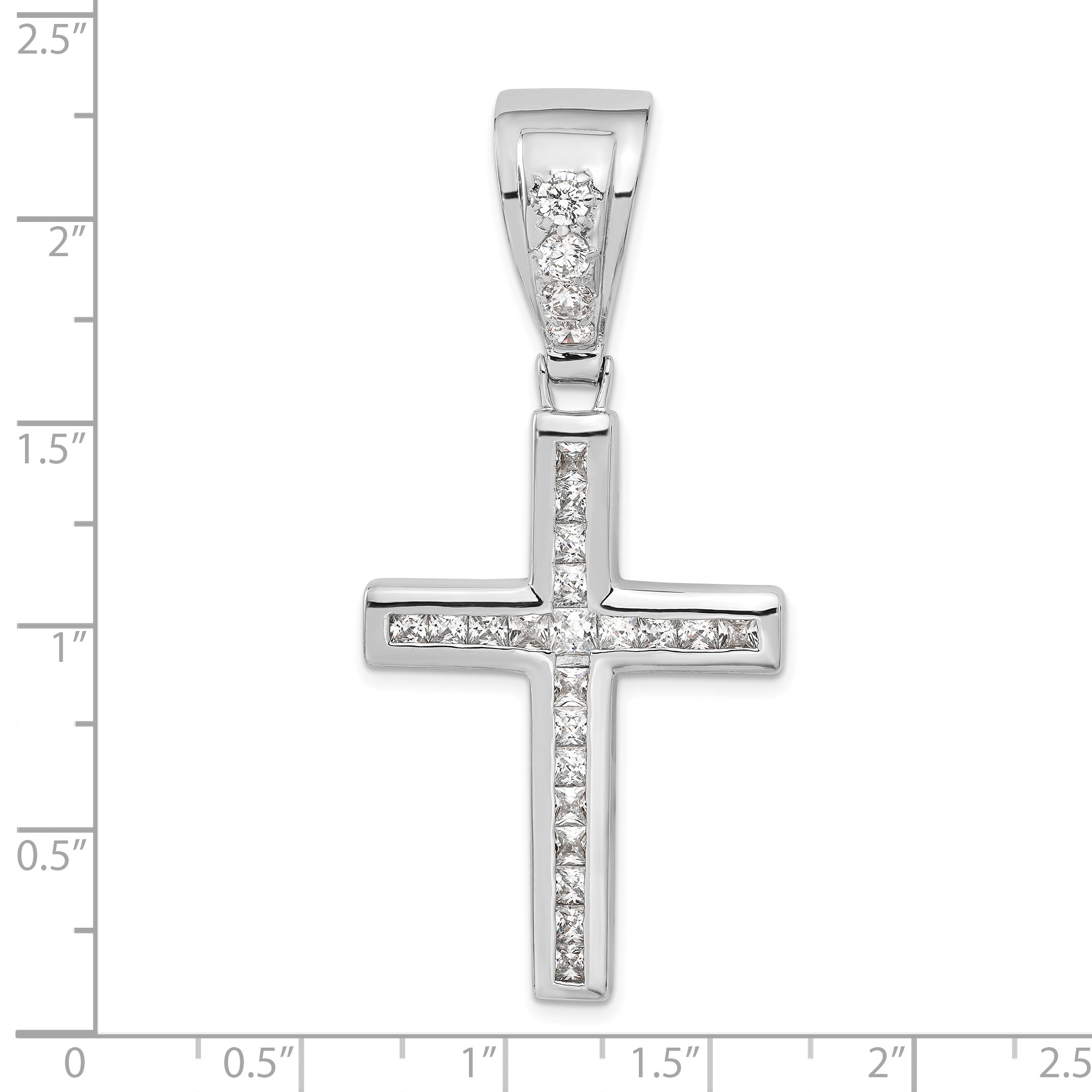 Sterling Silver Rhodium-Plated Cz Cross Pendant