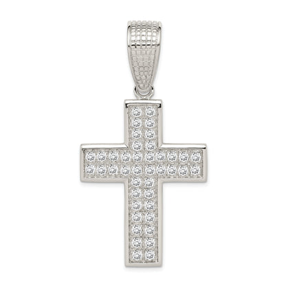 Sterling Silver Rhodium-Plated Cz Cross Pendant